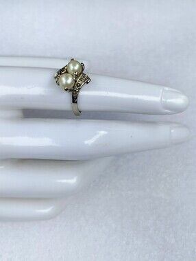 14k GTR Signed White Gold Pearl Accent Women's Ring Size 6